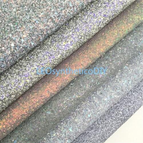 LEOsyntheticoDIY Grey Chunky Glitter Vinyl Fabric Sheet Synthetic Leather Faux Vinil For Bows Shoes Bags DIY A4 SIZE R042