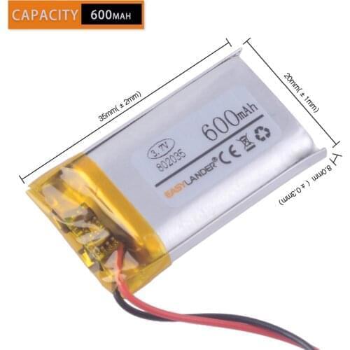 802035 3.7V 600mAh Rechargeable li Polymer Battery For MP3 MP4 DVR GPS navigator toys 1lCP9/21/36 801935