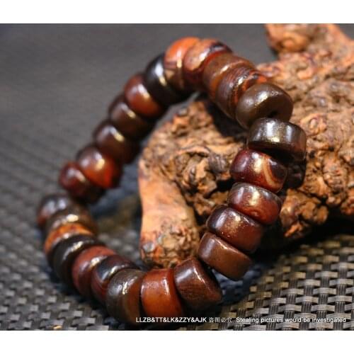 LKbrother Sauces Energy Tibetan Old Agate Natural Silkworm Line Abacus dZi Bead Bracelet Amulet A UPD210721V24