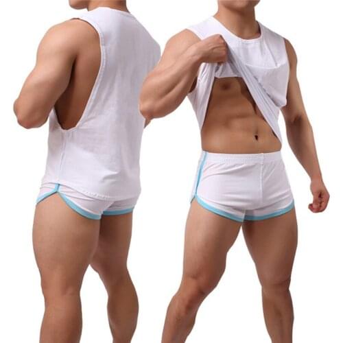 New Brand Men Tank Top + Shorts Cotton High Quality Undershirt Casual Shorts Singlet Fitness Sleeveless Vest Men Pants