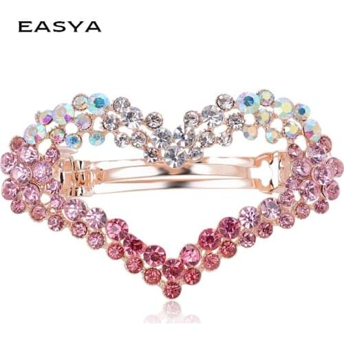 EASYA South Koreas Sweet Love Crystal Hairpin Popular Womens Fashion Rhinestone Heart Barrettes Hair Accessories