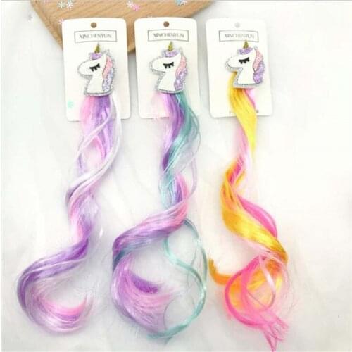 Girls Lovely Gradient Colorful Wigs Hairpins Glitter Unicorn Hair Ornament Headband Hair Clips Barrettes Kids Hair Accessories