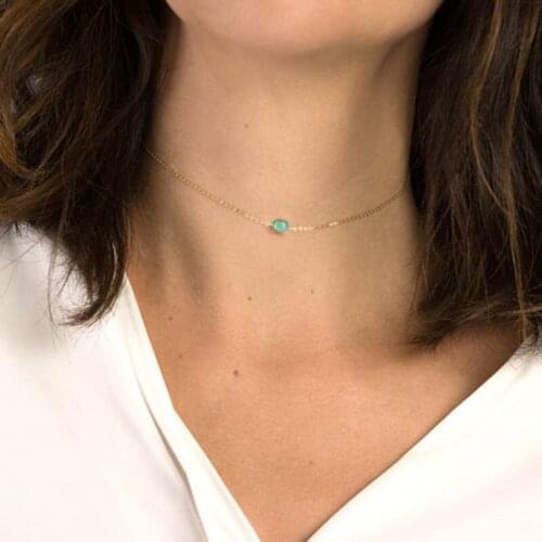 Fashion Jewelry Green Stone Necklace Bohemia Gold Silver Color Chain Choker Necklace For Women Gift XL7508