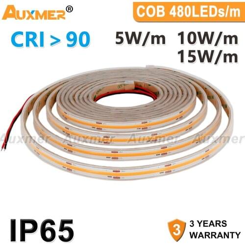 COB 480LEDs/m LED Strip,CRI90,IP65,12/24V,15W/m 10W/m,Red,Green,Blue,Yellow,Amber,Orange,Plastic Pink,Marrs Green,Tiffany Blue