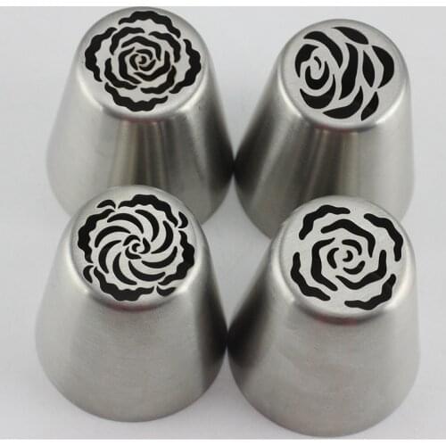 Mujiang 4Pcs Stainless Steel Russian Nozzles Flower Cream Icing Piping Pastry Tips DIY Cake Decorating Baking Confectionery Tool