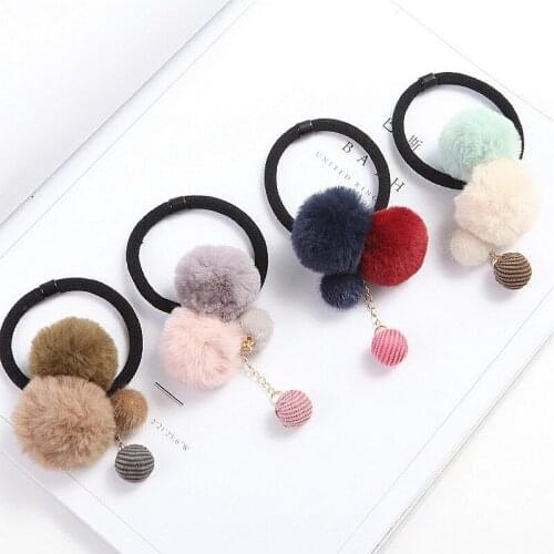 New Artificial Rabbit Fur Ball Elastic Hair Rope Rings Ties Bands Ponytail Holders Girls Hairband Headband Hair Accessories