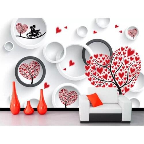 Papel de parede Custom Fresco Wall Sticker Love Couple Heart Tree 3D TV Wall paper photo mural wallpaper for walls 3 d