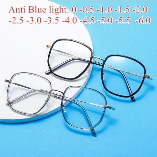 Anti Blue Light myopia Glasses For Women Men TR90 Alloy Frame Polygonal Computer Nearsighted Glasses Female