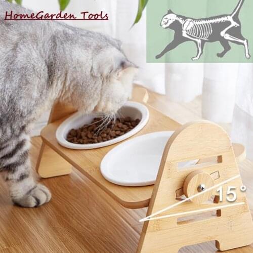 Raised Pet Bowl for Cats and Small Dogs Adjustable Elevated Dog Cat Food and Water Bowl Stand Feeder with 2 Ceramic Bowls