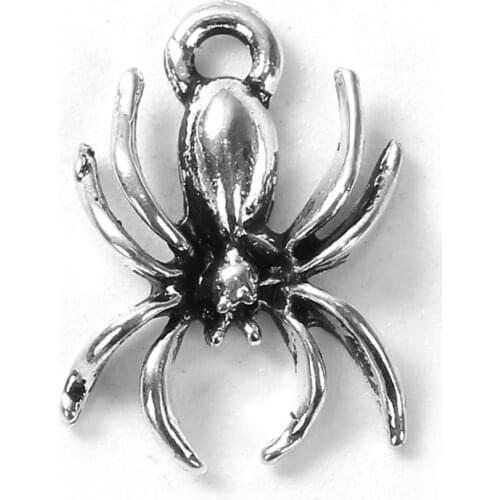 DoreenBeads Zinc Based Alloy Charms Halloween Spider Animal silver color Pendants 18mm( 6/8") x 13mm( 4/8"), 30 PC