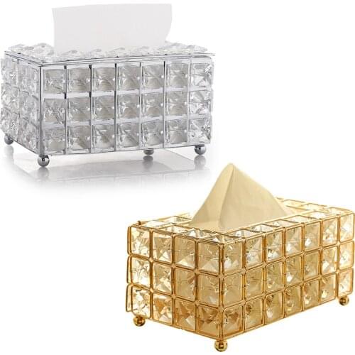 Crystal Tissue Box Holder Crystal Cube Napkin Dispenser with Stainless Steel Base Sparkling Tissue Holder for Home Car Office