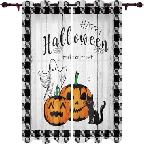 Modern Curtains Pumpkin Ghost Black Cat Plaid Baby Room Bedroom Creative Curtains Kitchen Living Room Terrace Valance Curtains