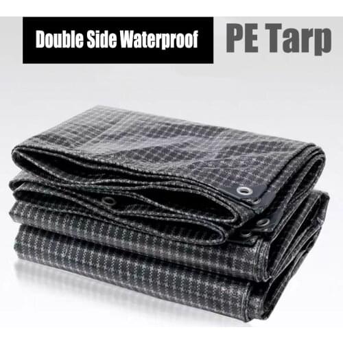 Tewango Black+White Grid Waterproof Tarp 0.35MM Heavy Duty Outdoor Rain Block Sun Shade Sail Truck Flowers Cover PE Tarpaulin