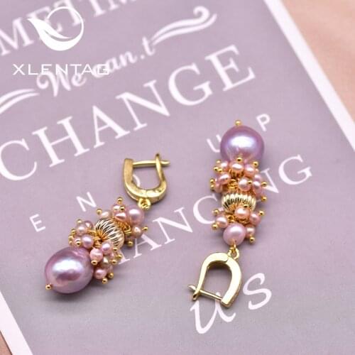 XlentAg Original Natural Light Purple Pearl Drop Earrings For Women Love Gifts Metal Ball Huggie Earings Vintage Jewrlry GE0926A