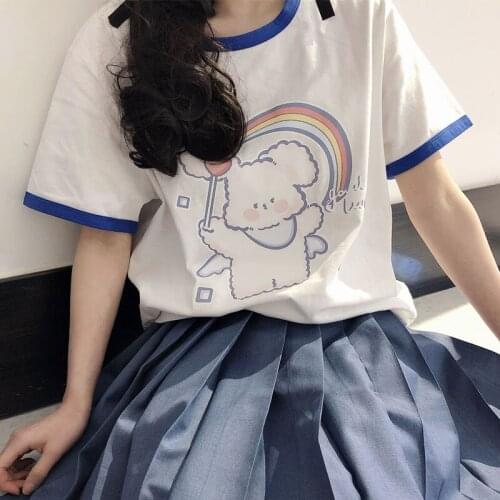 Japanese kawaii plus size loose casual Harajuku short-sleeved female Ulzzang tops sweet tees Vintage fun short-sleeved T-shirt