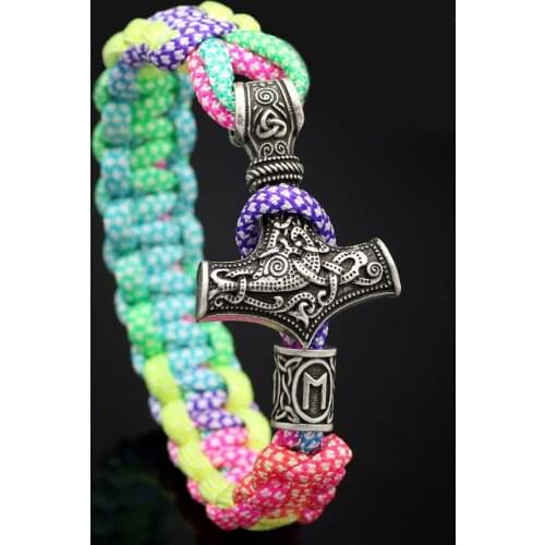 Youe Shone Norse Viking Thor Mjolnir Hammer Paracord Amuletceltic Rune Knot Amulet Scandinavian Rainbow Bracelet Vantage