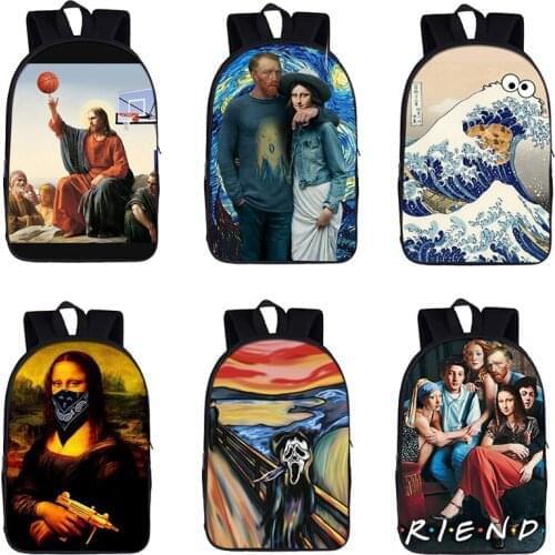 Funny Mona Lisa Backpack for Teenager Girls Boys Children School Bags Laptop Backpack mochila Women Leisure Bag Men Travel Bags