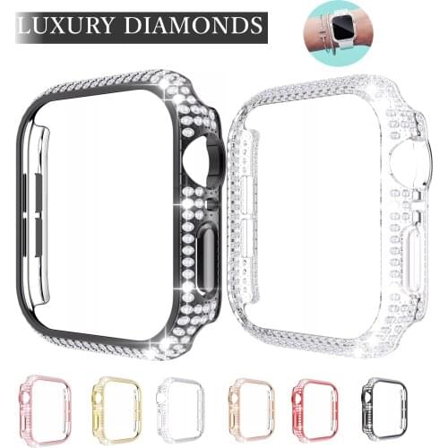 Luxury Diamonds Fully Paved Women Protective Bumper for Apple Watch Case 44mm 40mm Bling Case for iWatch SE Series 6 5 42mm 38mm