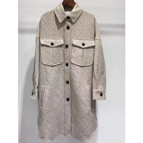 Wool Blend Jacket Women Mid-length Silhouette Turn-down Collar Single Breasted Coat with Pockets