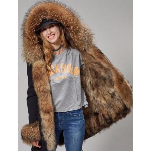 2021 Real Fur Coat Women Long Parka Winter Jacket Big Natural Raccoon Fur Collar Hood Thick WaterproofWarm Real Fox Fur Liner