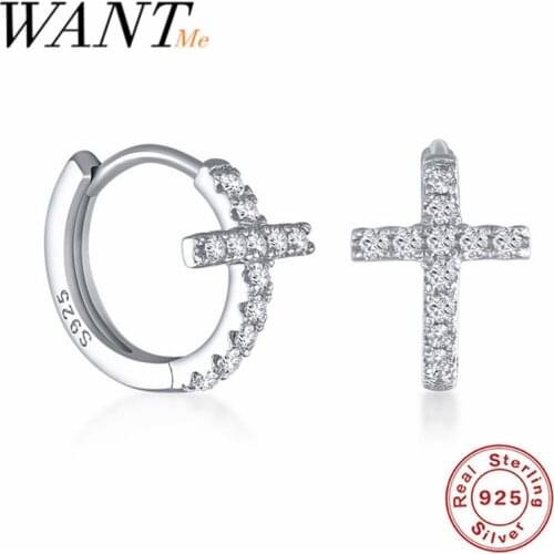 WANTME Real 925 Sterling Silver Cross Religion Stud Earrings for Women 2020 Party Anniversary Jewelry Accessories New Arrival