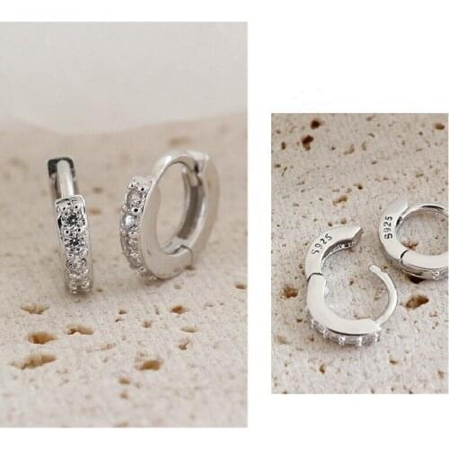 Supply S925 Sterling Silver Simple Personality Mini Micro-set Zircon Earrings Earrings Female Silver Jewelry