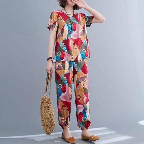 Soft Cotton Satin Vintage Women Clothes 2021 New Arrival Summer Casual Set Suits Tops Harem pants Two Piece Womens Clothes Set