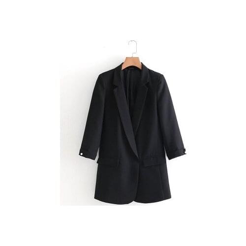 Casual loose women blazer pearl buttons three-quarter sleeves blazer with pockets women jackets formal coat outwear