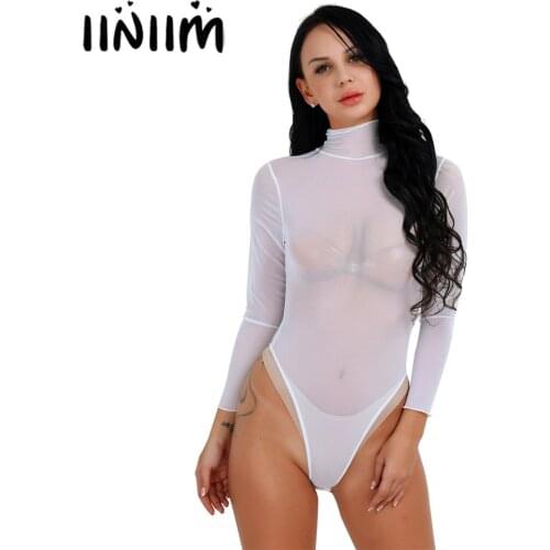 Iiniim Womens Mesh See Through Sheer Bodysuit Leotard Body Stocking for Summer Transparent Night Club Party Costume Bodysuit