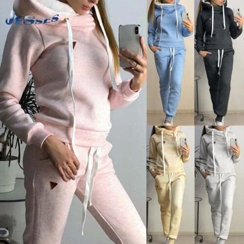Winter Fleece Two Piece Suit For Ladies Casual Tracksuit Warm Clothing Hooded Pullover Top And Pants Sets Comfort Sports Outfits