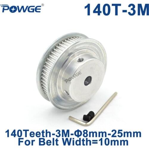POWGE Arc Tooth 140 Teeth 3M Synchronous Pulley Bore 10/12mm for Width 10mm HTD3M Timing belt gear pulleys Wheel 140Teeth 140T