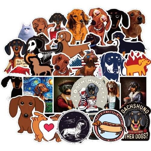 10/30/50PCS Cute Dachshund Dog Animal Stickers Skateboard Fridge Phone Guitar Laptop Motorcycle Travel Luggage Decal Stickers