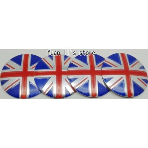 10set(1set=4pcs) OEM 3D Aluminum Wheel Center Hub Cap Emblem Badge stick for UK British flag R 56.5mm/ R 52mm Car Styling