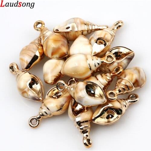10Pcs Acrylic Golden Spiral Shell Charms For Jewelry Making DIY Bohemia Bracelet Necklaces Pendants Accessories 15x32mm