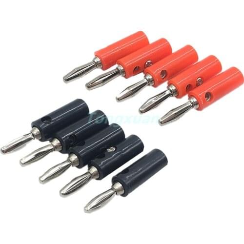 10pcs 4mm Banana Plug Connector Jack Screw-type Banana Head Black Red Color Nickel-plated Plastic Banana Plugs