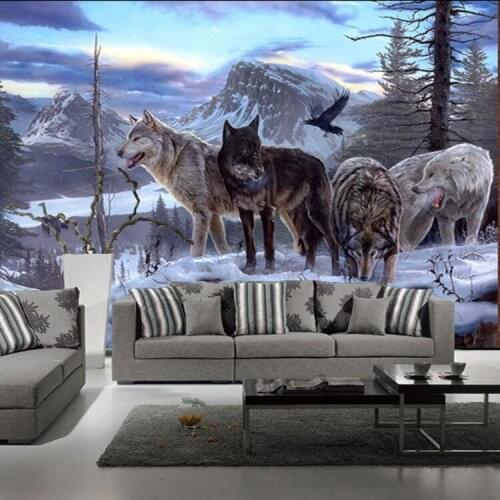 Nature Scenery Mountain Snow Wolf Animal 3d Wallpaper Papel Mural for Bedroom Background 3d Wall Photo Murals 3d Wall Sticker