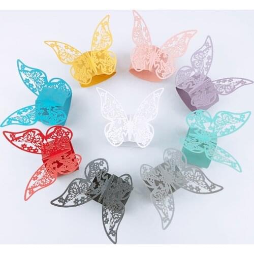 50pcs Porta Guardanapo Laser Cut Vine Butterfly Paper Napkin Rings Holders Favors and Gifts Party Wedding Invitations Decoration