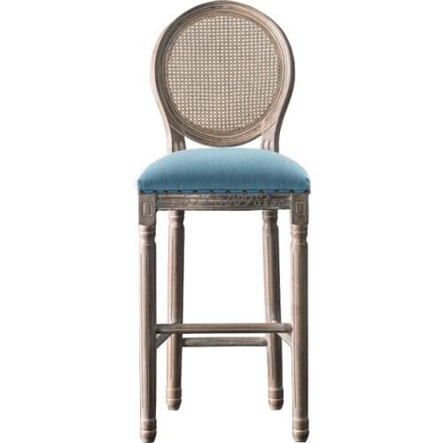 American Style Solid Wood Bar Chair Antique Bar Chair Household European Style Retro Back Bar Chair Front Desk High Chair