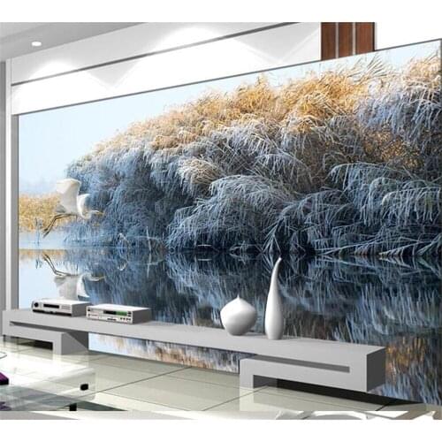 Beibehang Custom wallpaper mural 3D any size photo beautiful swan reed water reflection Chinese landscape background wallpaper