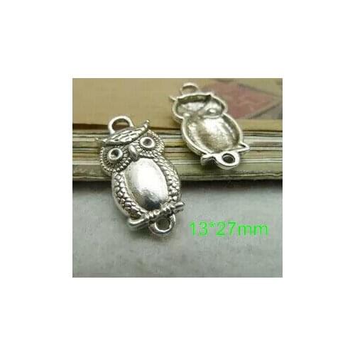 Free Shipping -40 pcs Antique Silver Owl Metal Connectors For Jewelry Making,13*27mm,Vintage Findings,Charm Pendant