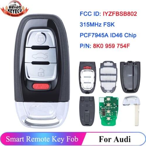 KEYECU Lacquered Panit for Audi A4 A5 Q5 S4 S5 Remote Key Fob 3+1 4 Button IYZFBSB802 8K0959754F/ 8K0 959 754F PCF7945A 46 Chip