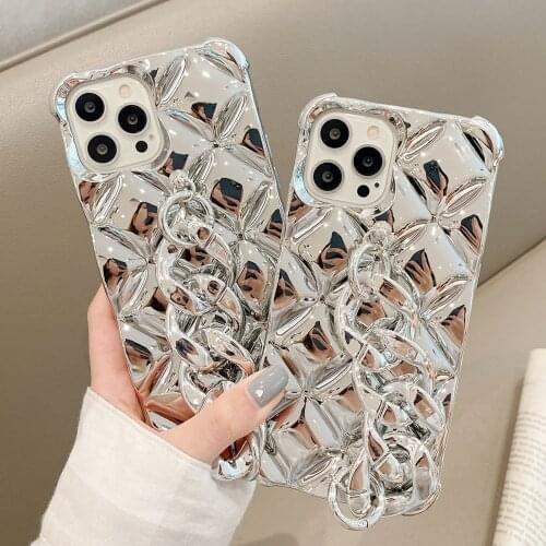 Korean Geometry Plating Acrylic Bracelet Wrist Chain Phone Case For iPhone 11 12 Pro Max XR X XS Max 7 8 Plus SE Soft Back Cover