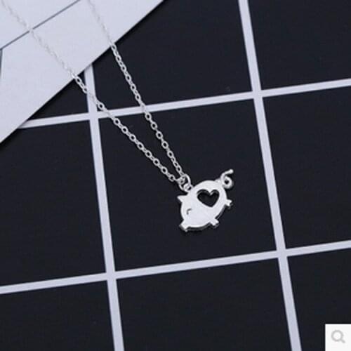 Daisies Pure 925 Sterling Silver Hollow Heart Pig Pendant Necklace Cute Animal Lover Everyday Colier Statement Jewelry