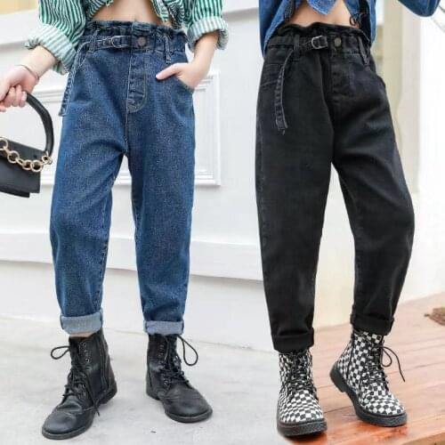 Fashion Teen Girls Blue Color Pencil Pants Casual Style School Denim High Waist Trousers Children Stretch Jeans6 8 10 12 14Y