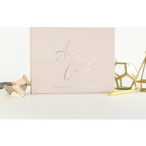 Personalized Rustic Gold Foil Wedding Guest Book, Custom name engagement Guestbook, birthday baby shower Sign In Keepsake Book