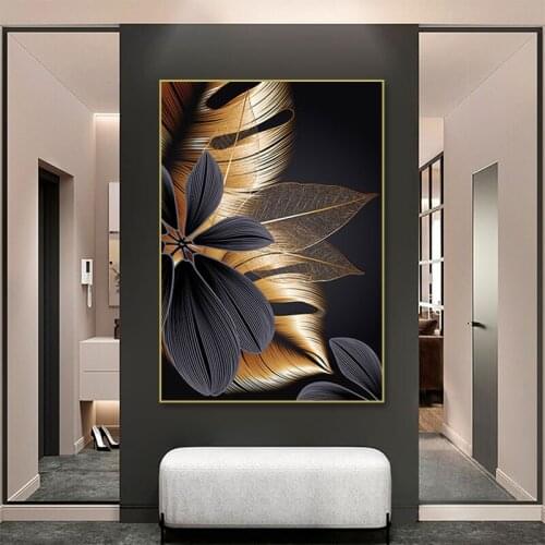 Black Golden Plant Leaf Canvas Painting Nordic Home Decor Wall Art Flower Poster Prints Modern Living Room Decoration Pictures