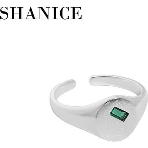 SHANICE 100% S925 sterling silver open ring CZ Paved Oval Round Signet Rings Wedding Engagement Indian Jewelry Open Adjustable