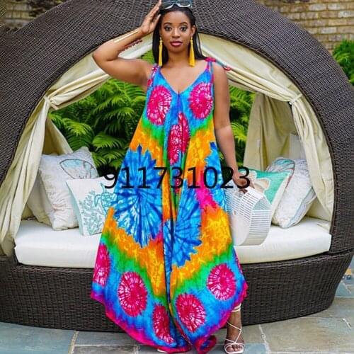 Polyester Spaghetti Strap Jumpsuit African Dresses For Women 2021 New Ladies Dashiki Print Ankara Style Trousers Fashion Robe