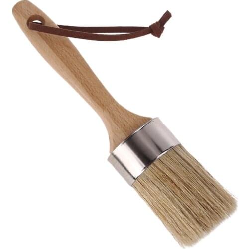 Round Chalk Paint Wax Brush with Ergonomic Wooden Handle Natural Bristle Brushes