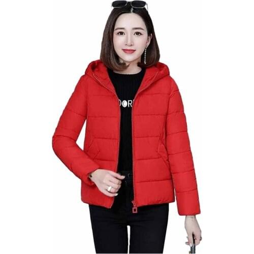 2020 Fashion autumn winter parkas womens short down cotton coat hooded jacket female frosted fabric Thin Outwear Plus size G400